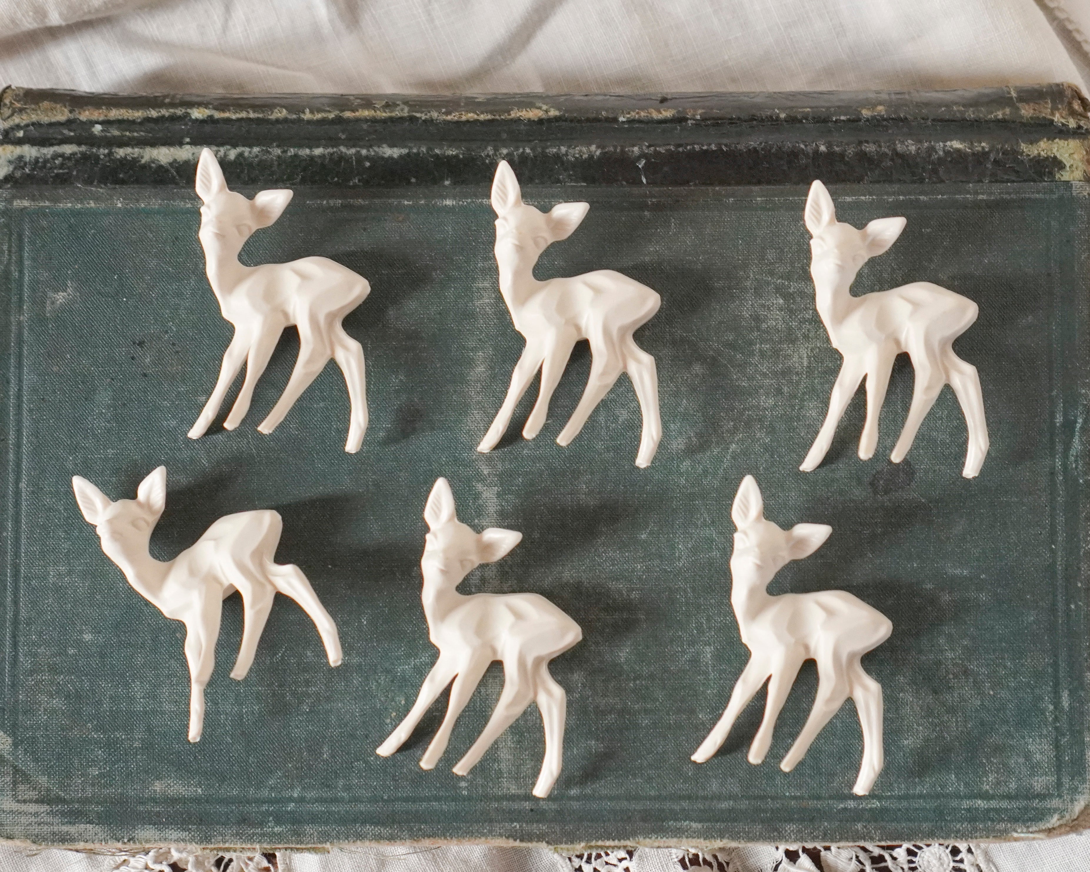 German Craft Deer - 1 3/4" Cream Plastic Figurines, 6 Pcs.