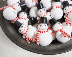 Spun Cotton Snowmen - Set of 3 Miniature Snowman Christmas Figurines