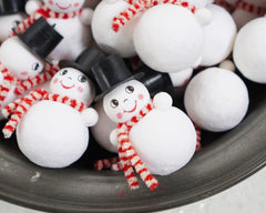 Spun Cotton Snowmen - Set of 3 Miniature Snowman Christmas Figurines