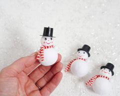 Spun Cotton Snowmen - Set of 3 Miniature Snowman Christmas Figurines