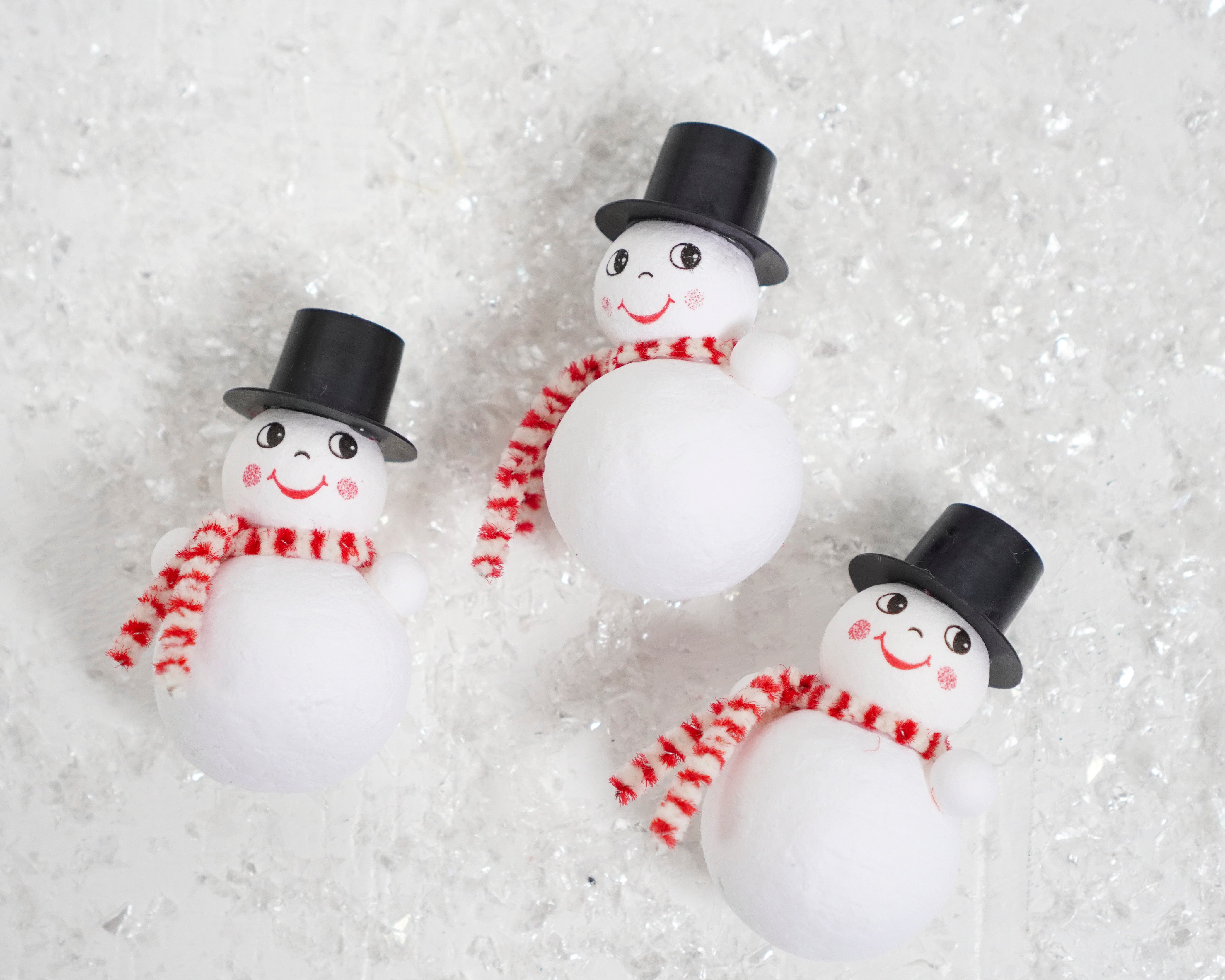 Spun Cotton Snowmen - Set of 3 Miniature Snowman Christmas Figurines