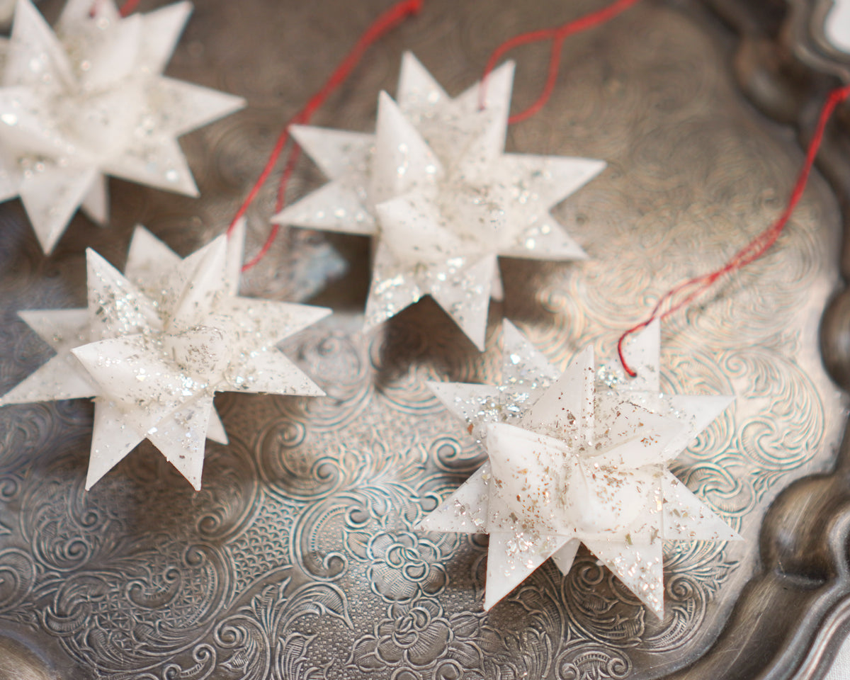 Waxed Moravian Stars, 4-Piece Christmas Ornament Set