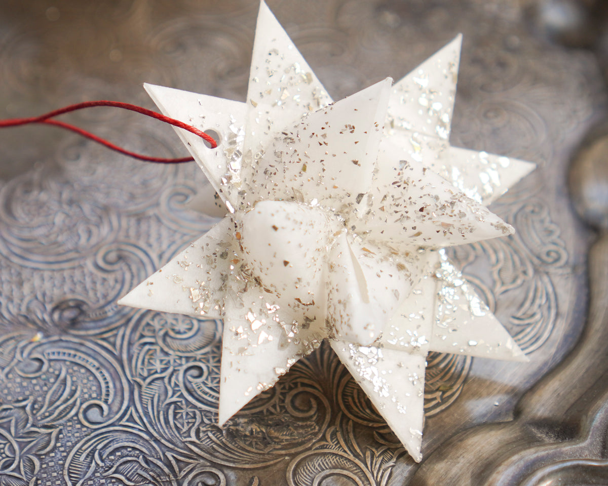Waxed Moravian Stars, 4-Piece Christmas Ornament Set