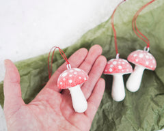 Spun Cotton Mushroom Ornaments - 3 Piece Set