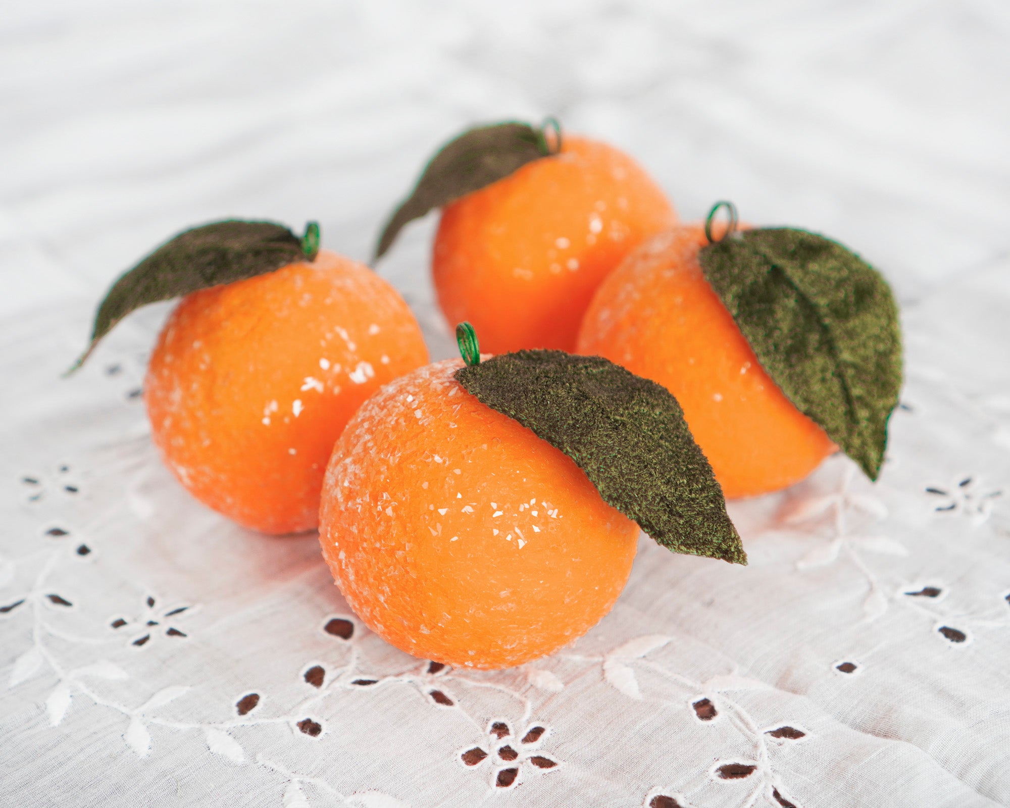 Sugared Oranges - Vintage Style Spun Cotton Christmas Ornaments, 4-Pc. Boxed Set