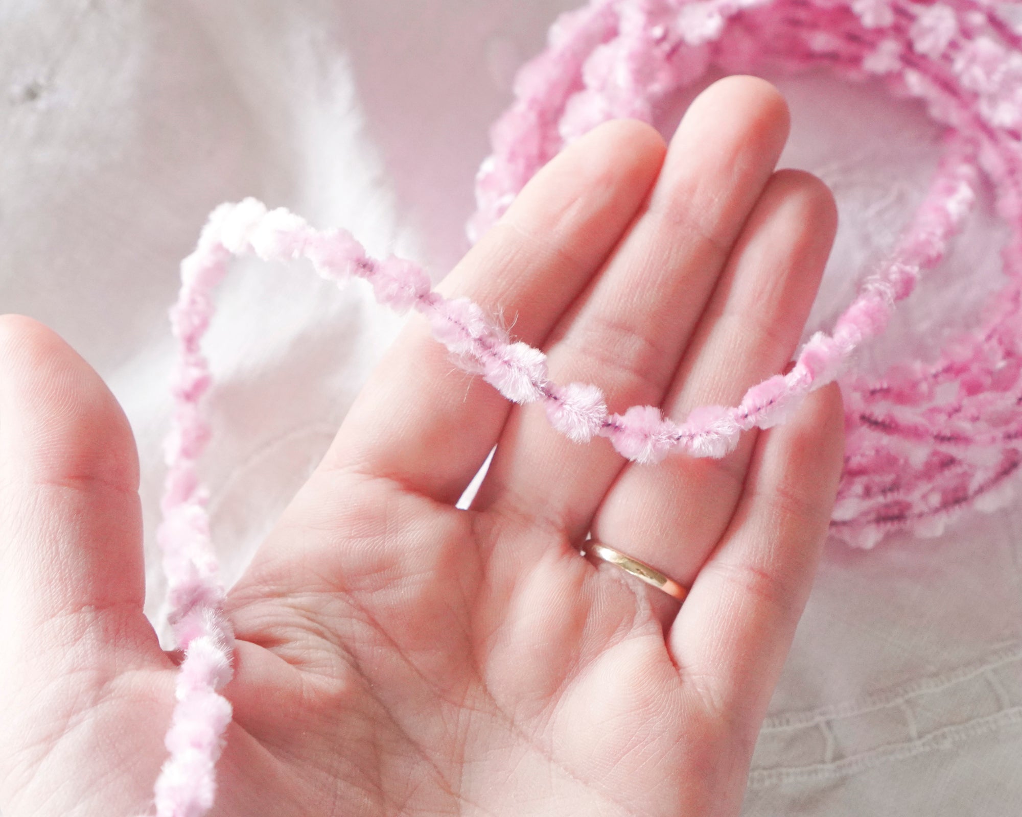 Caterpillar Bump Chenille - Pink Crushed Velvet Wired Trim, 3 Yds.