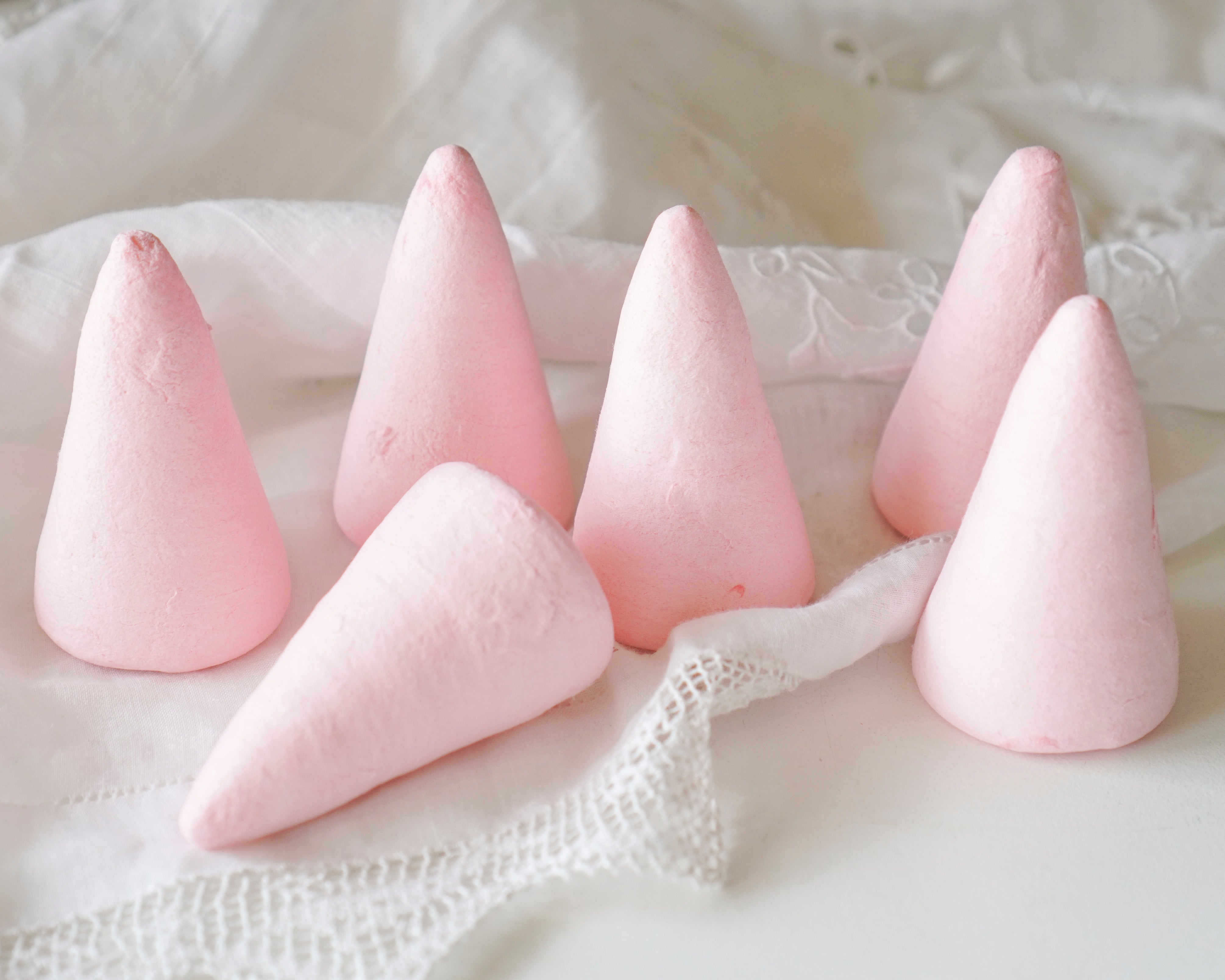 Pink Spun Cotton Cones, 60mm Cone Craft Shapes, 6 Pcs.