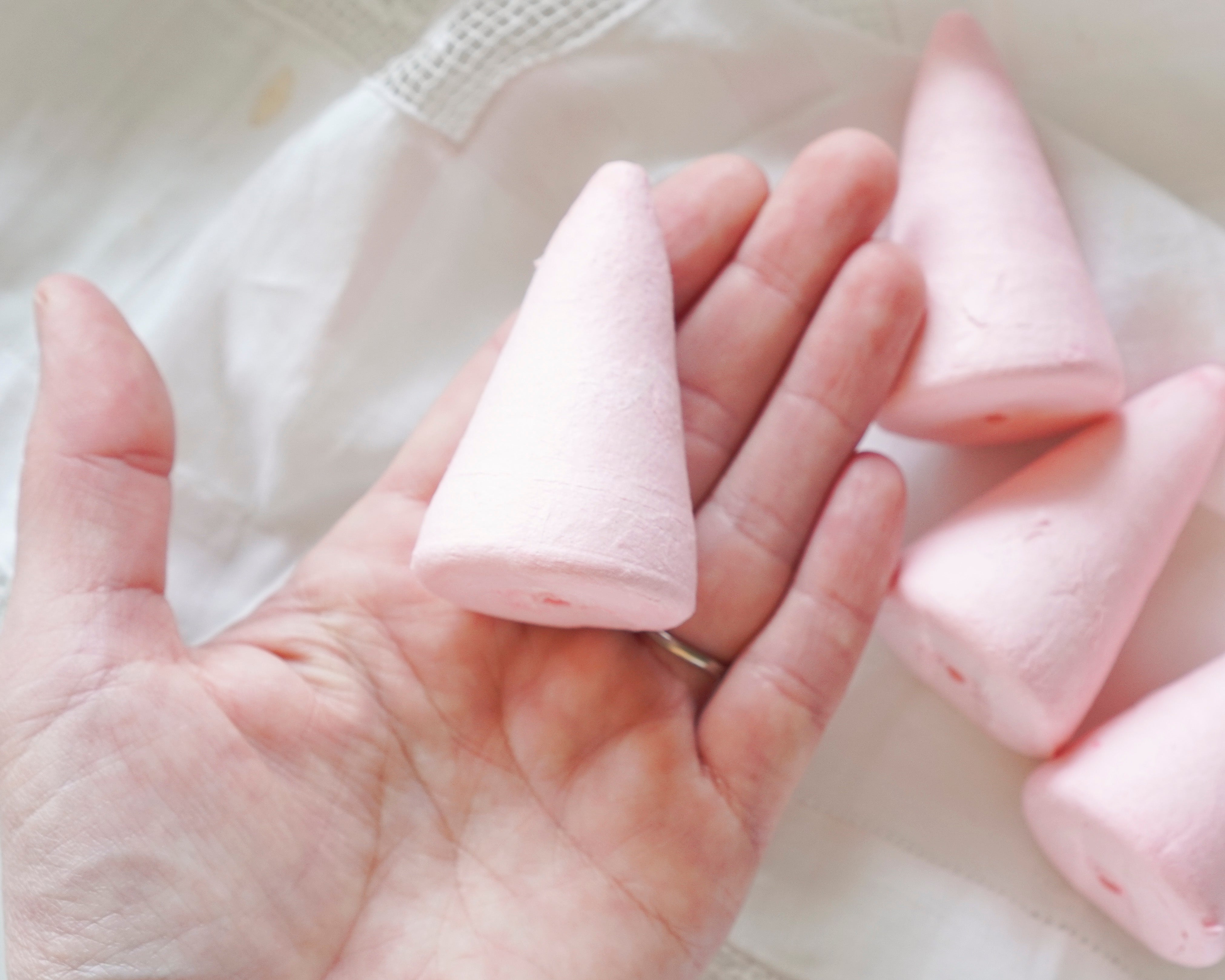 Pink Spun Cotton Cones, 60mm Cone Craft Shapes, 6 Pcs.