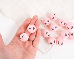 Pink Spun Cotton Heads: DREAMER - 22mm Vintage-Style Cotton Doll Heads with Faces, 12 Pcs.