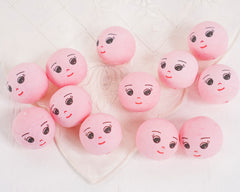 Pink Spun Cotton Heads: DREAMER - 30mm Vintage-Style Cotton Doll Heads with Faces, 12 Pcs.