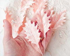 Pink Velvet Holly Leaves, 10 Pcs.