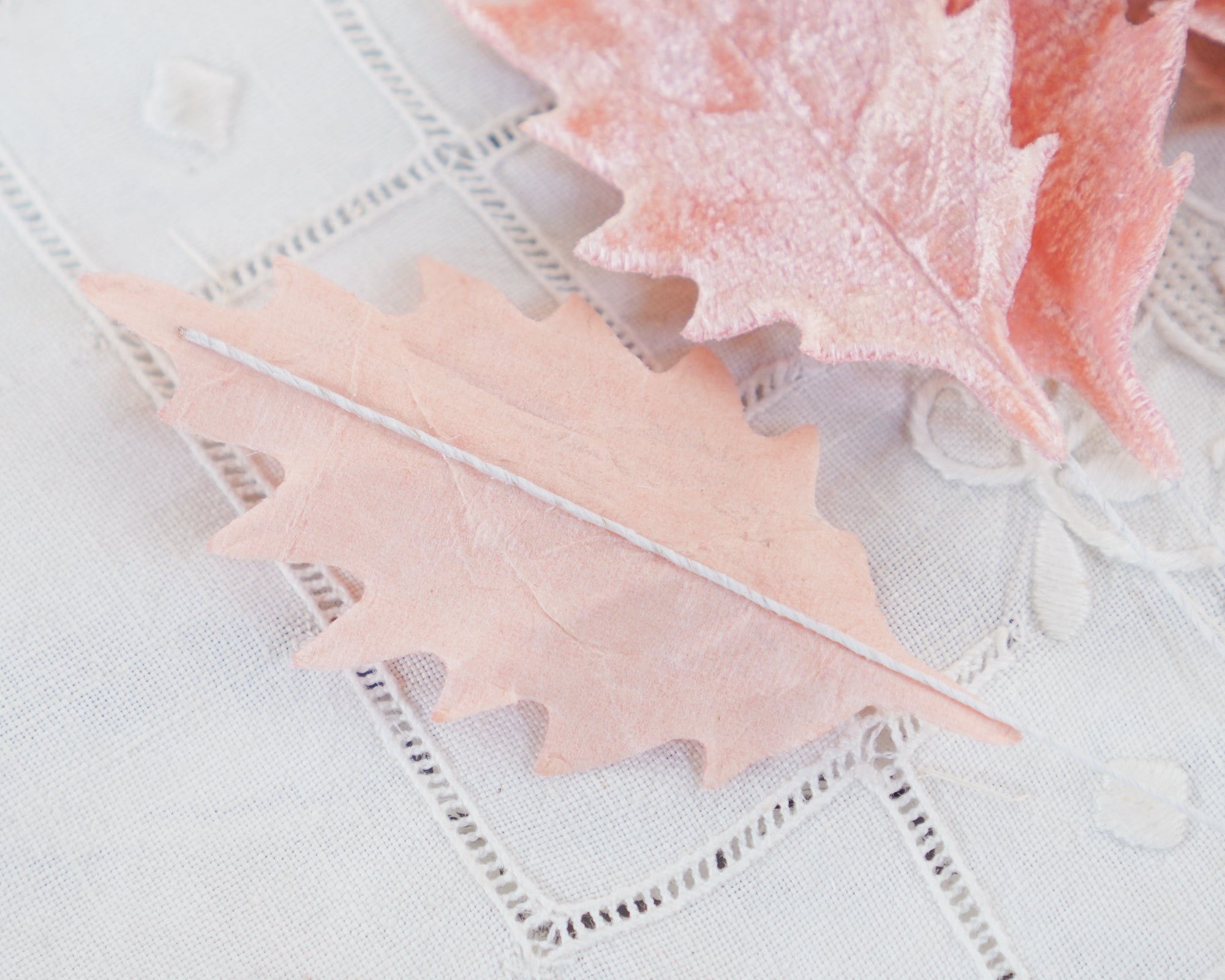 Pink Velvet Holly Leaves, 10 Pcs.