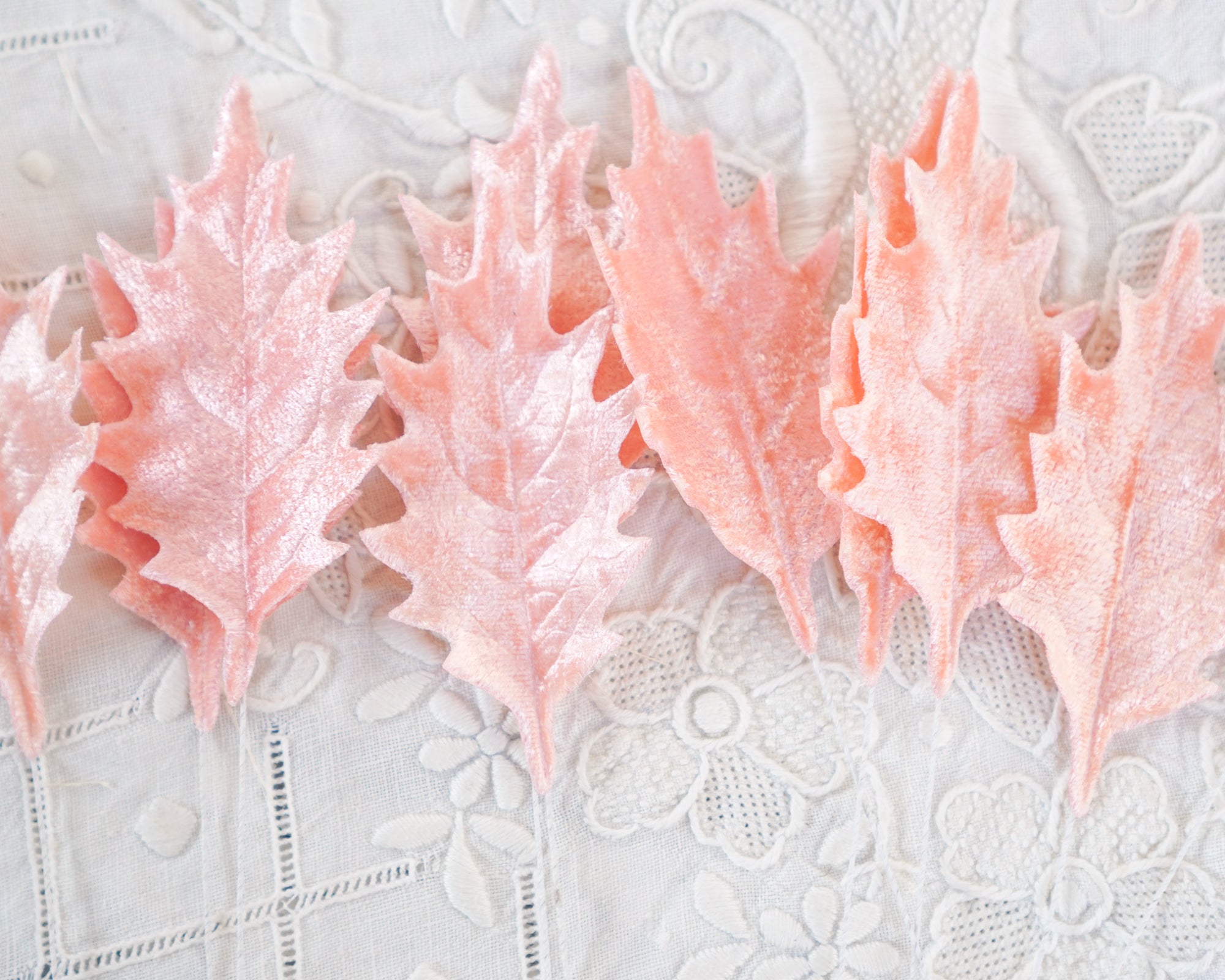 Pink Velvet Holly Leaves, 10 Pcs.
