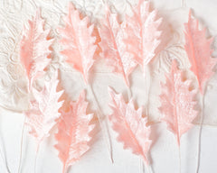 Pink Velvet Holly Leaves, 10 Pcs.
