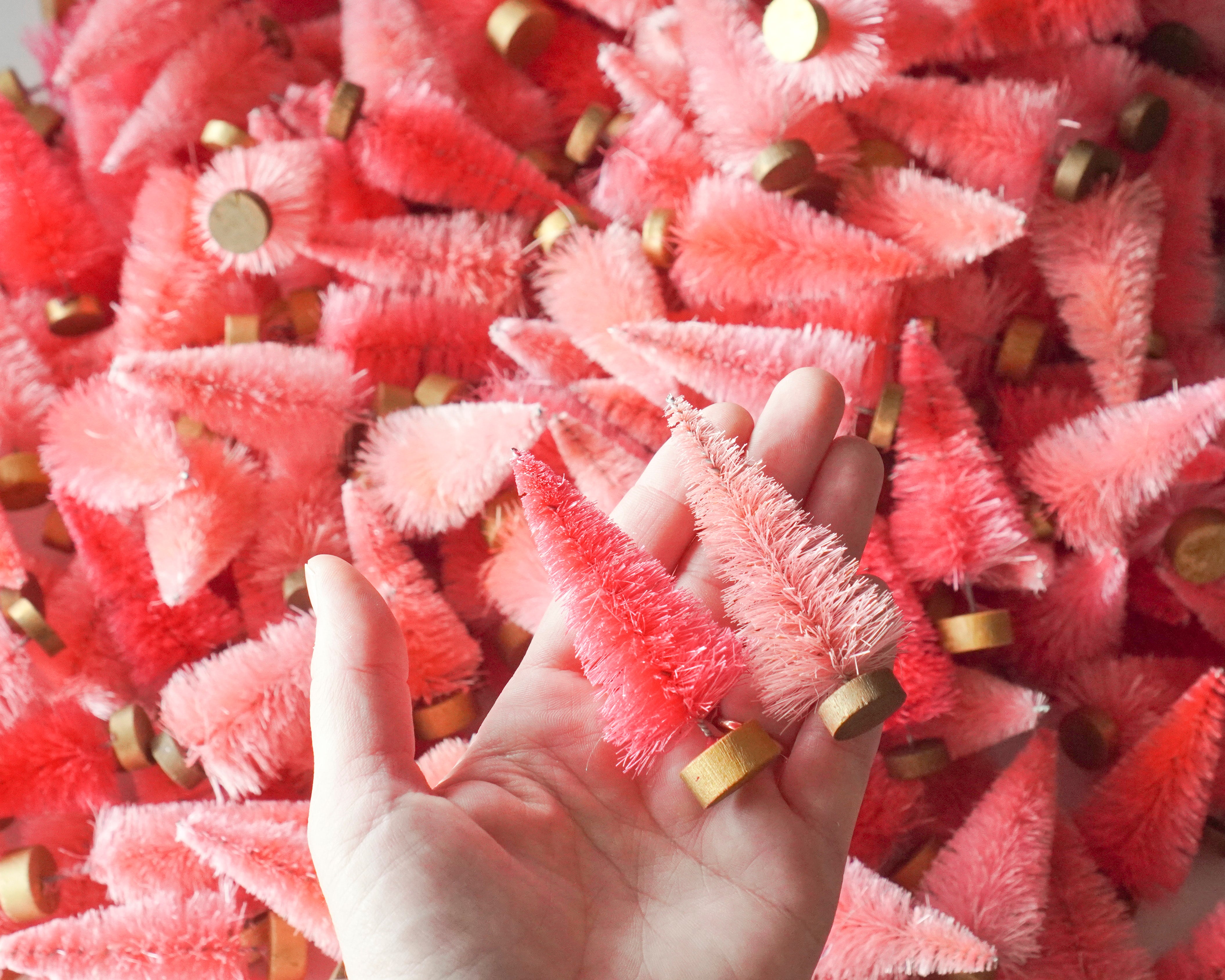 Mini Pink Bottle Brush Trees, 30 Pcs.