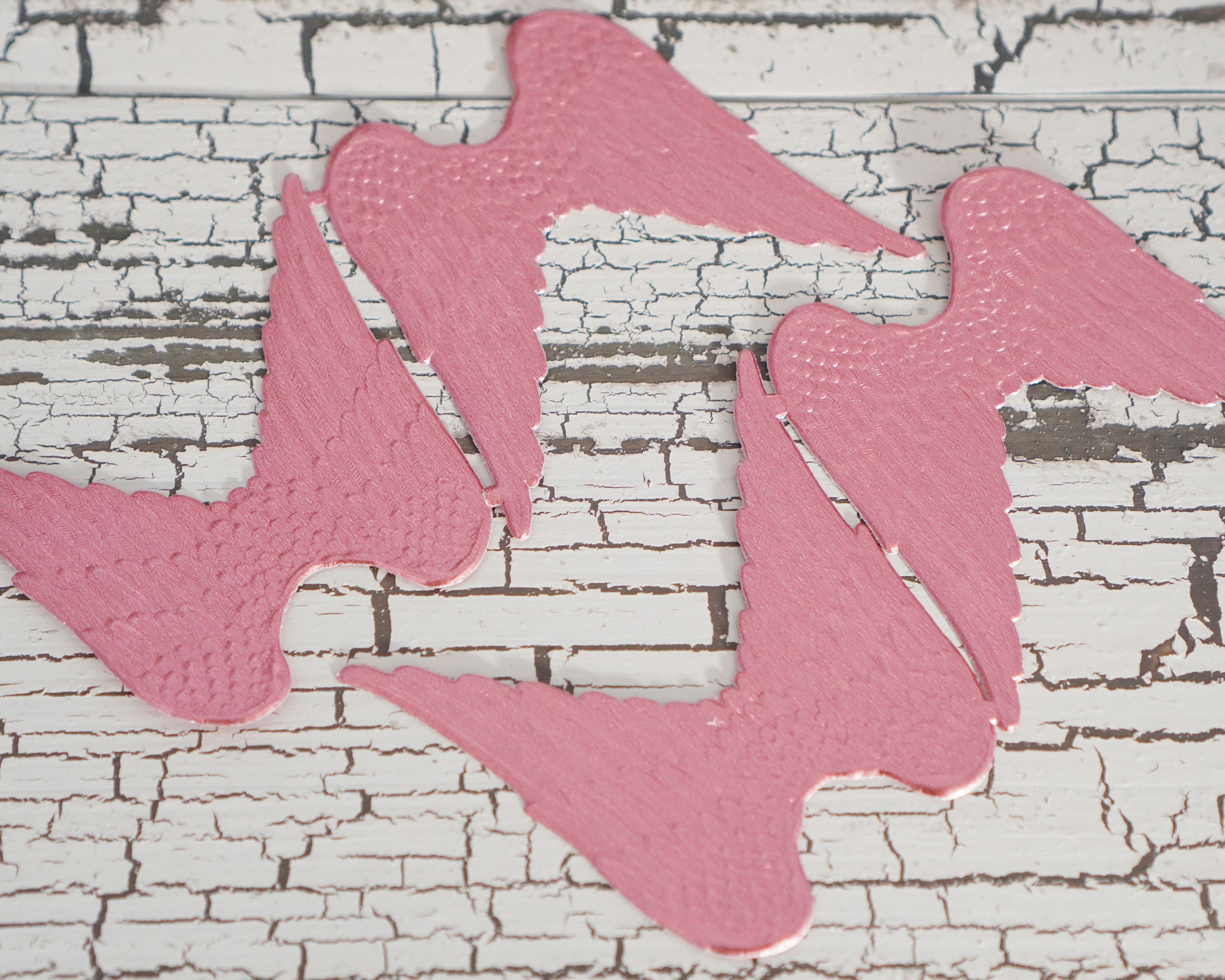 Pink Angel Wings - Embossed Foil Die Cut Dresden Paper Wings, 4 Pcs.