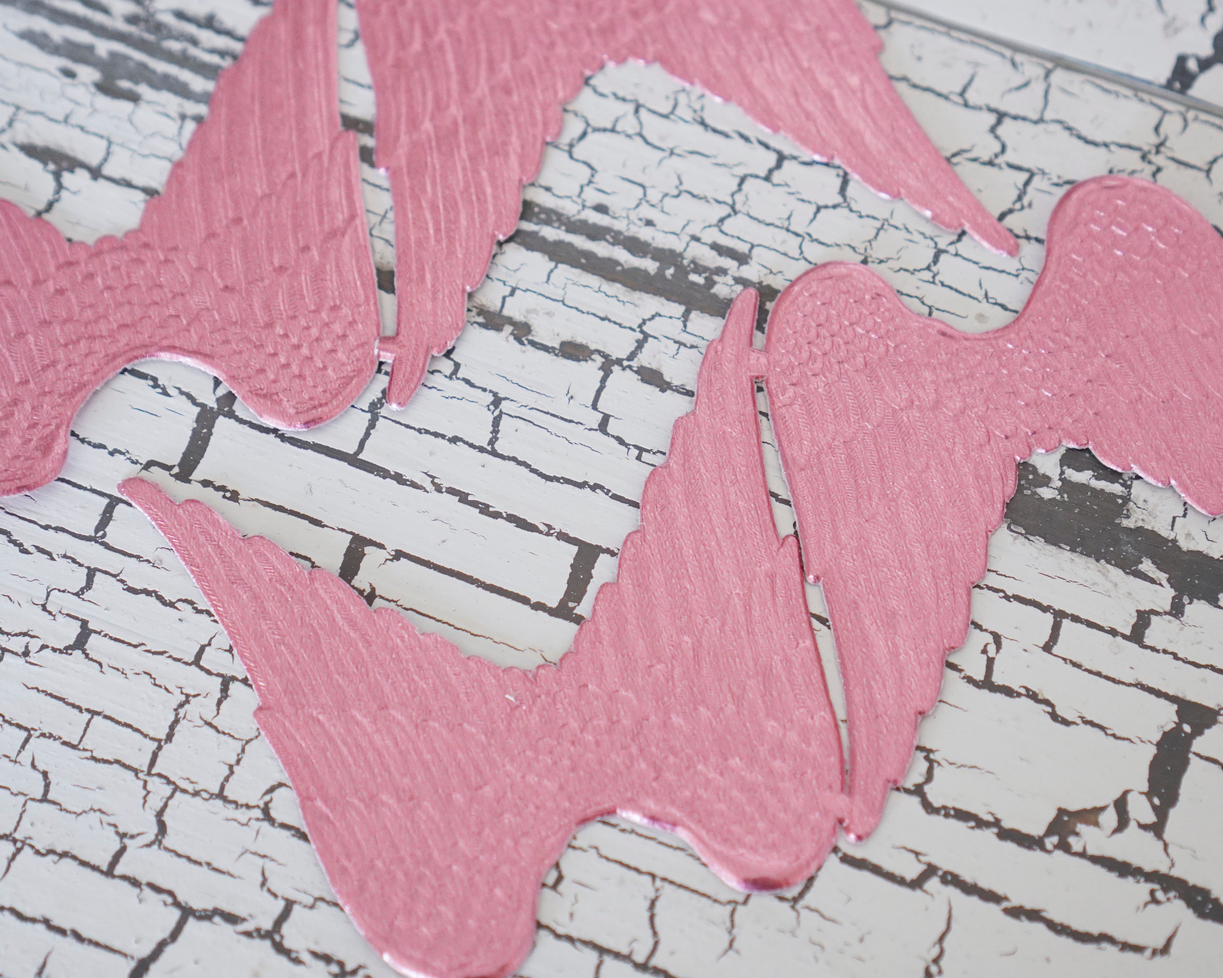 Pink Angel Wings - Embossed Foil Die Cut Dresden Paper Wings, 4 Pcs.