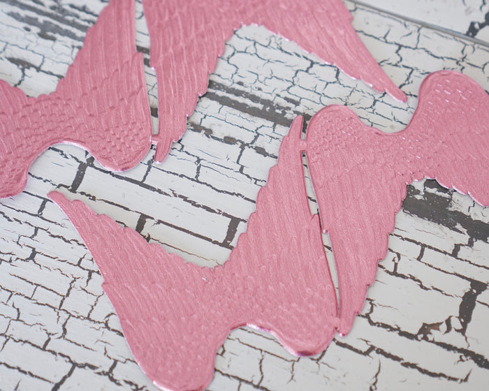 Pink Angel Wings Embossed Foil Die Cut Dresden Paper Wings, 4 Pcs.