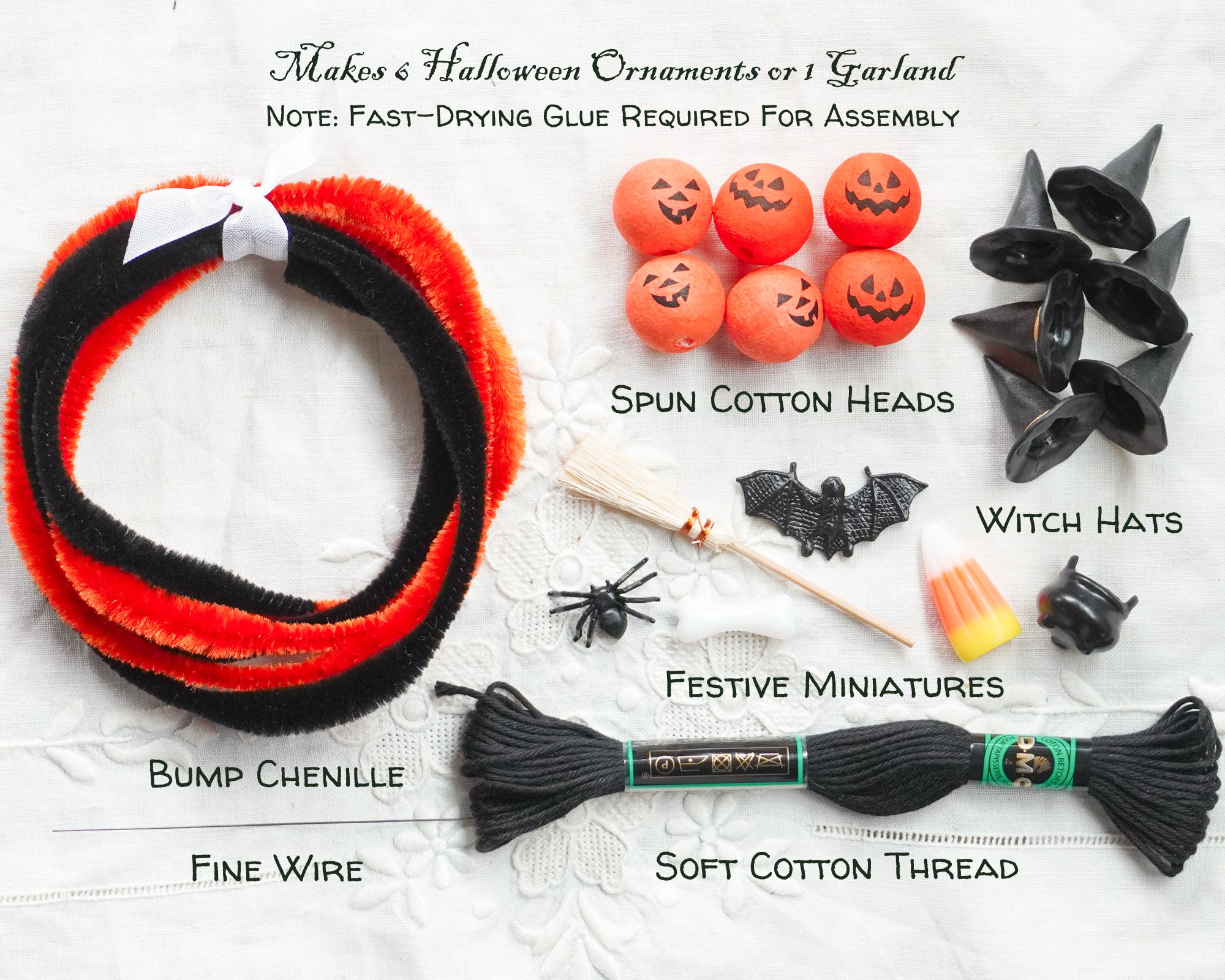 Pumpkin People Craft Kit, Vintage Style Spun Cotton and Bump Chenille Halloween Supply Pack