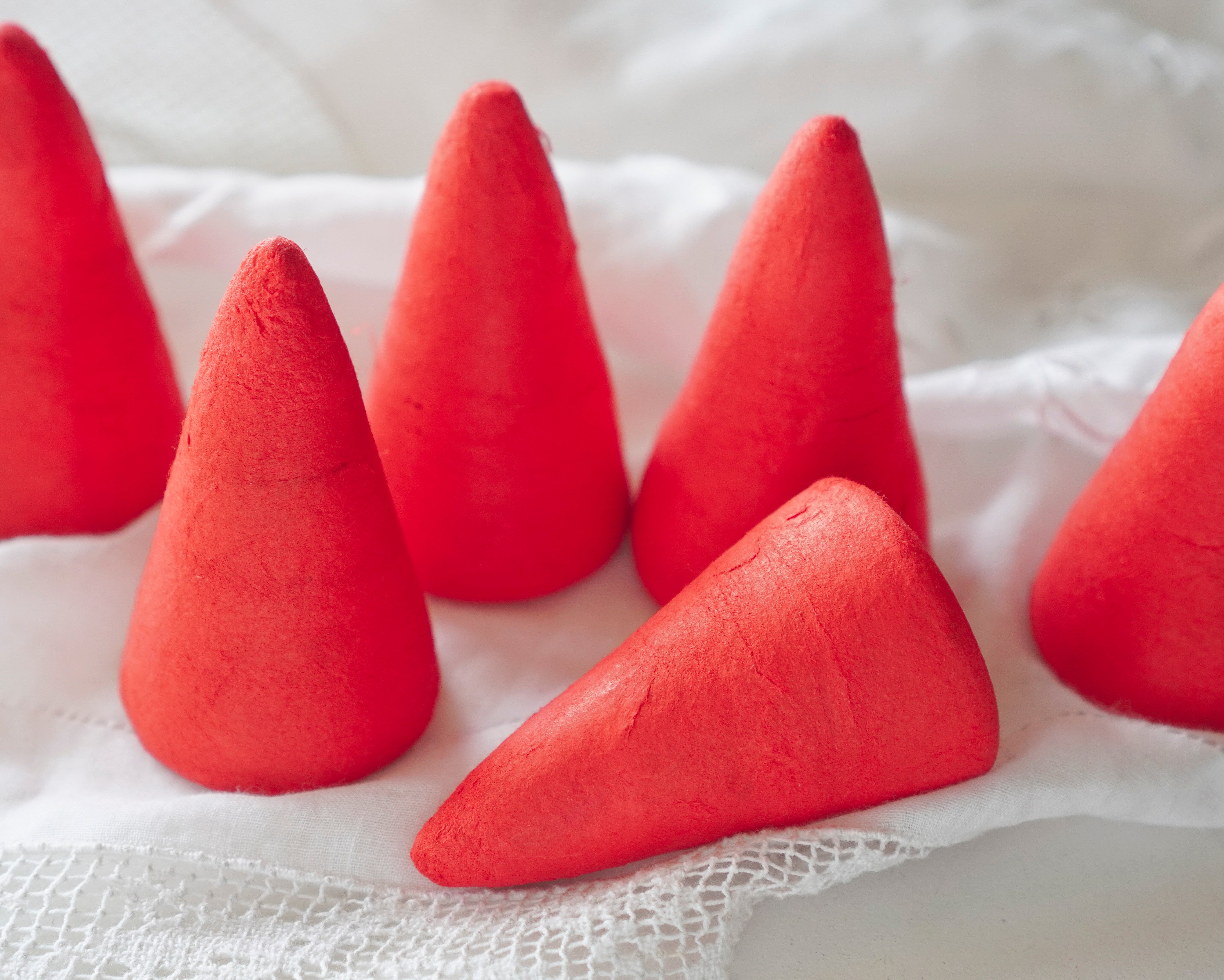 Red Spun Cotton Cones, 60mm Cone Craft Shapes, 6 Pcs.