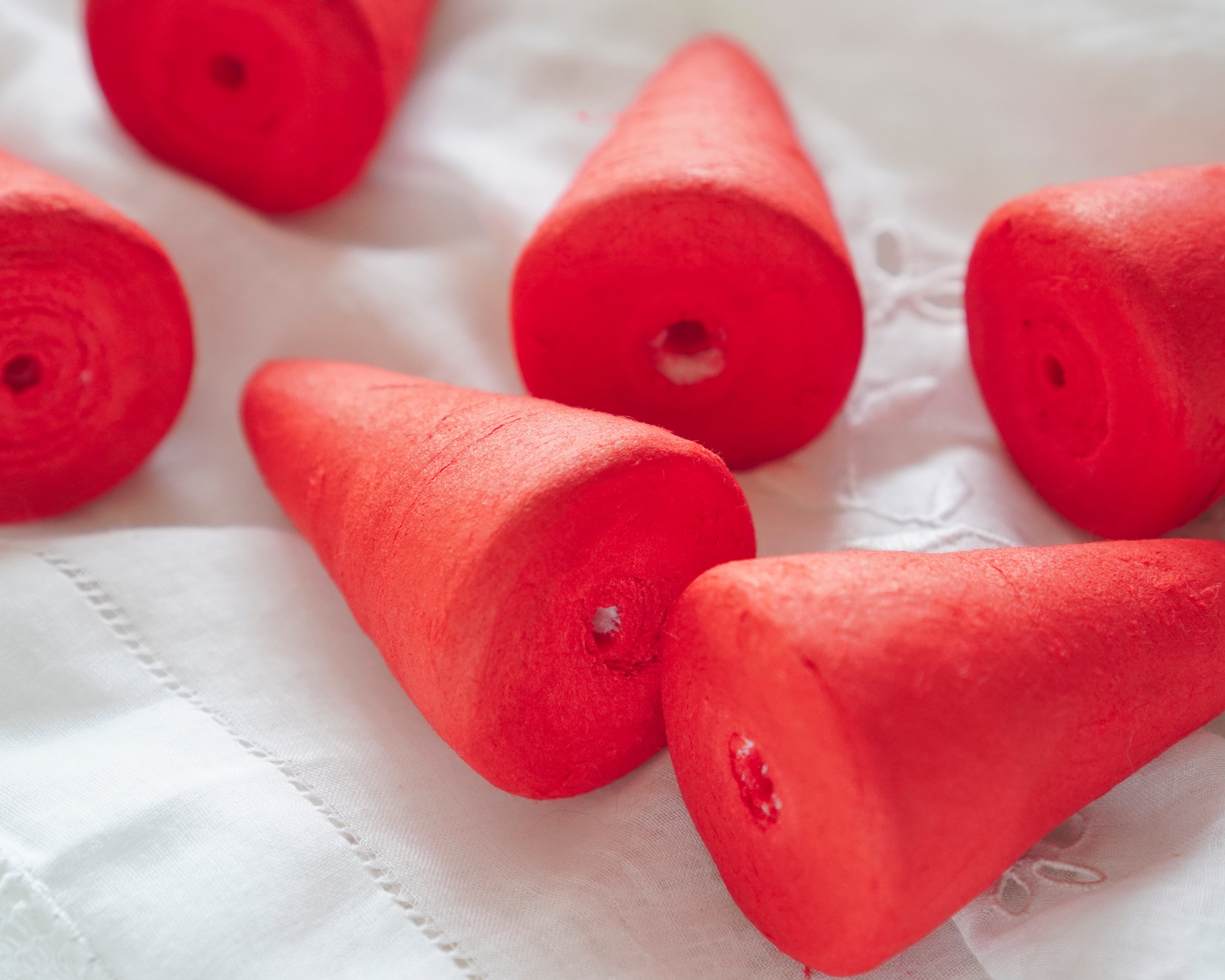 Red Spun Cotton Cones, 60mm Cone Craft Shapes, 6 Pcs.