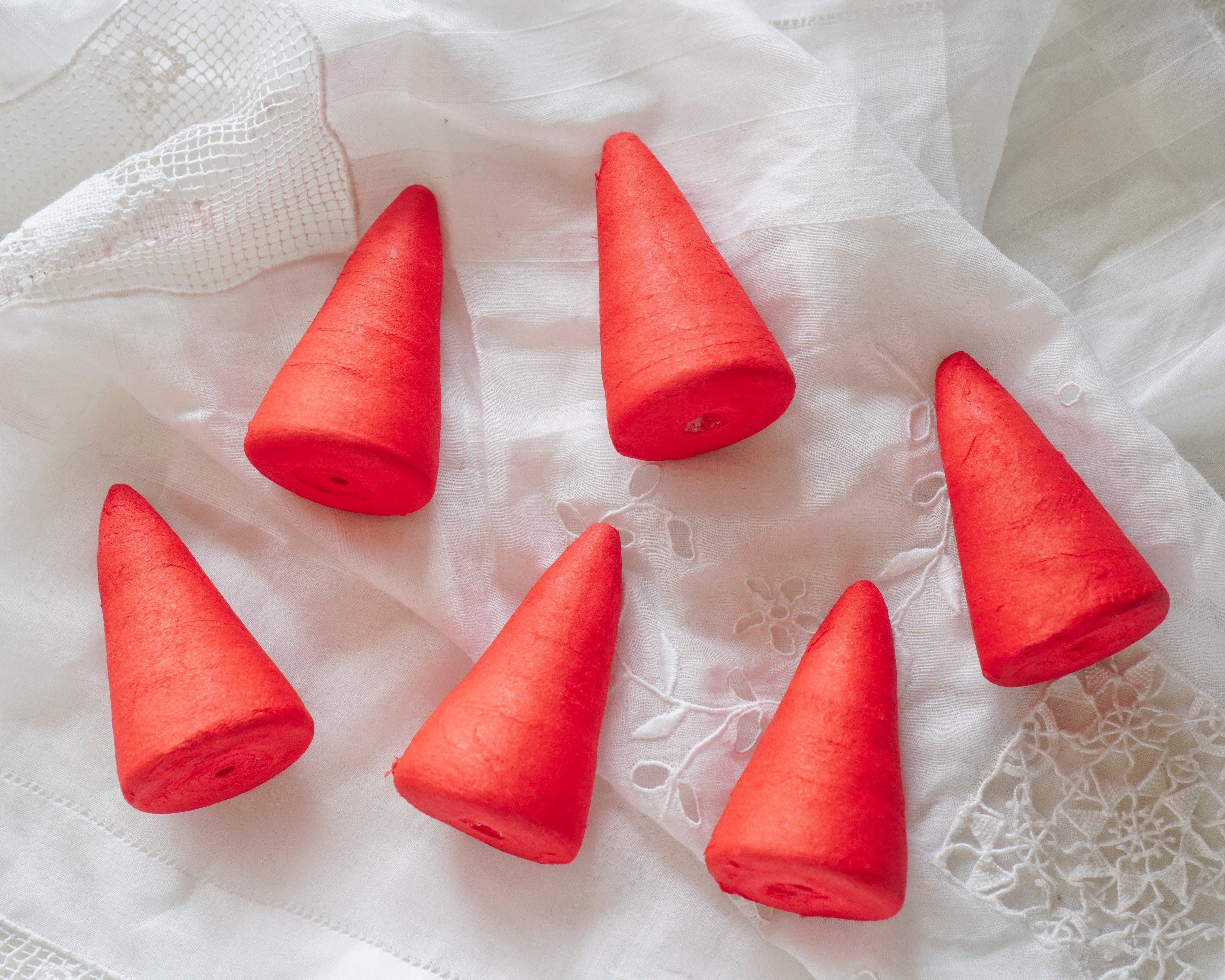 Red Spun Cotton Cones, 60mm Cone Craft Shapes, 6 Pcs.