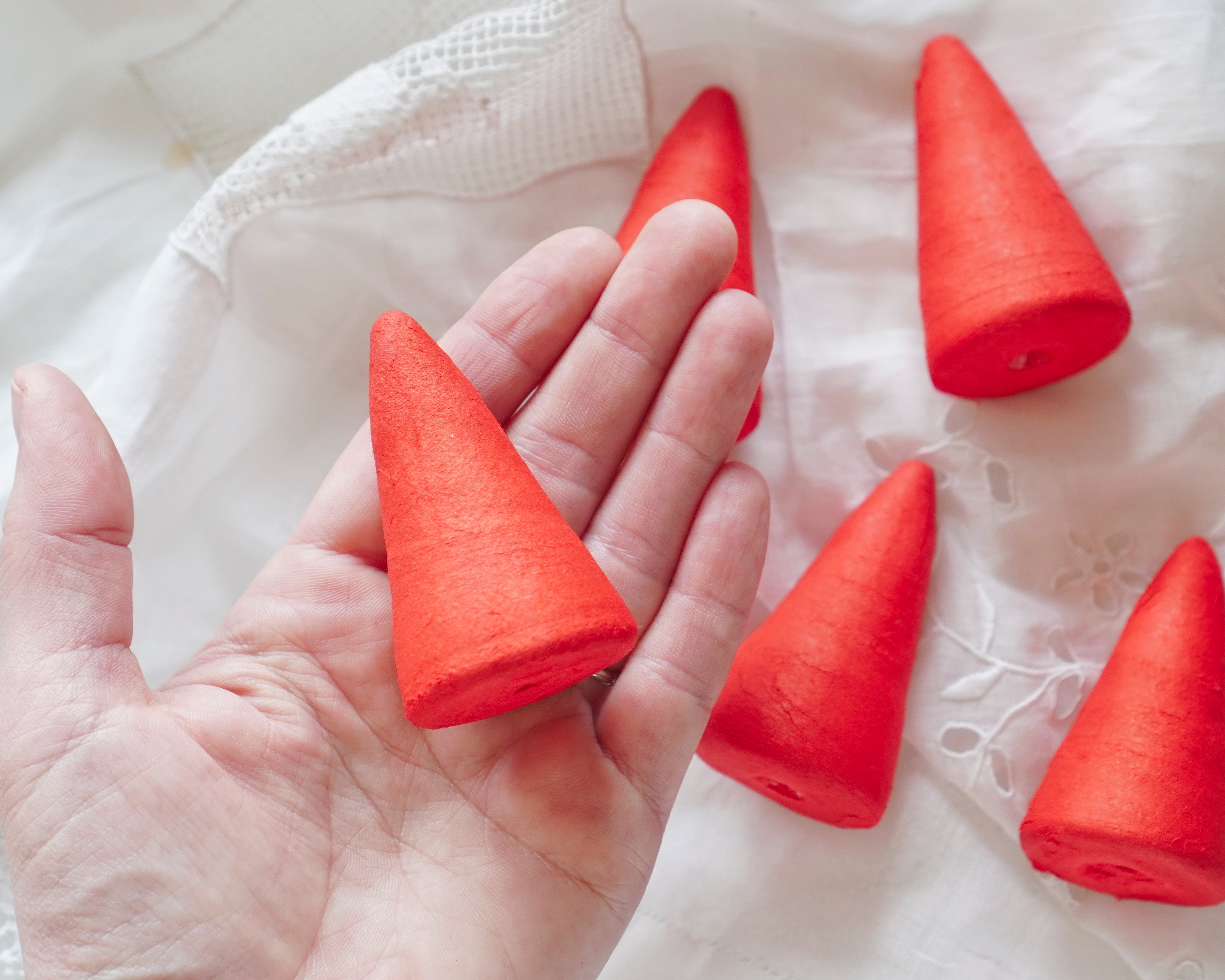 Red Spun Cotton Cones, 60mm Cone Craft Shapes, 6 Pcs.