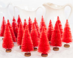 Red Sisal Trees - Set of 18 Pcs Hand Dyed 4 Inch Bottle Brush Trees