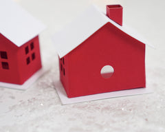 DIY Miniature Paper House Kit - Set of 3 Flat-Pack Red Cardstock Christmas Putz Houses