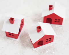 DIY Miniature Paper House Kit - Set of 3 Flat-Pack Red Cardstock Christmas Putz Houses