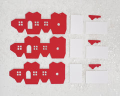 DIY Miniature Paper House Kit - Set of 3 Flat-Pack Red Cardstock Christmas Putz Houses