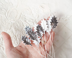 Mini Silver Holly Leaves, 10 Pcs.