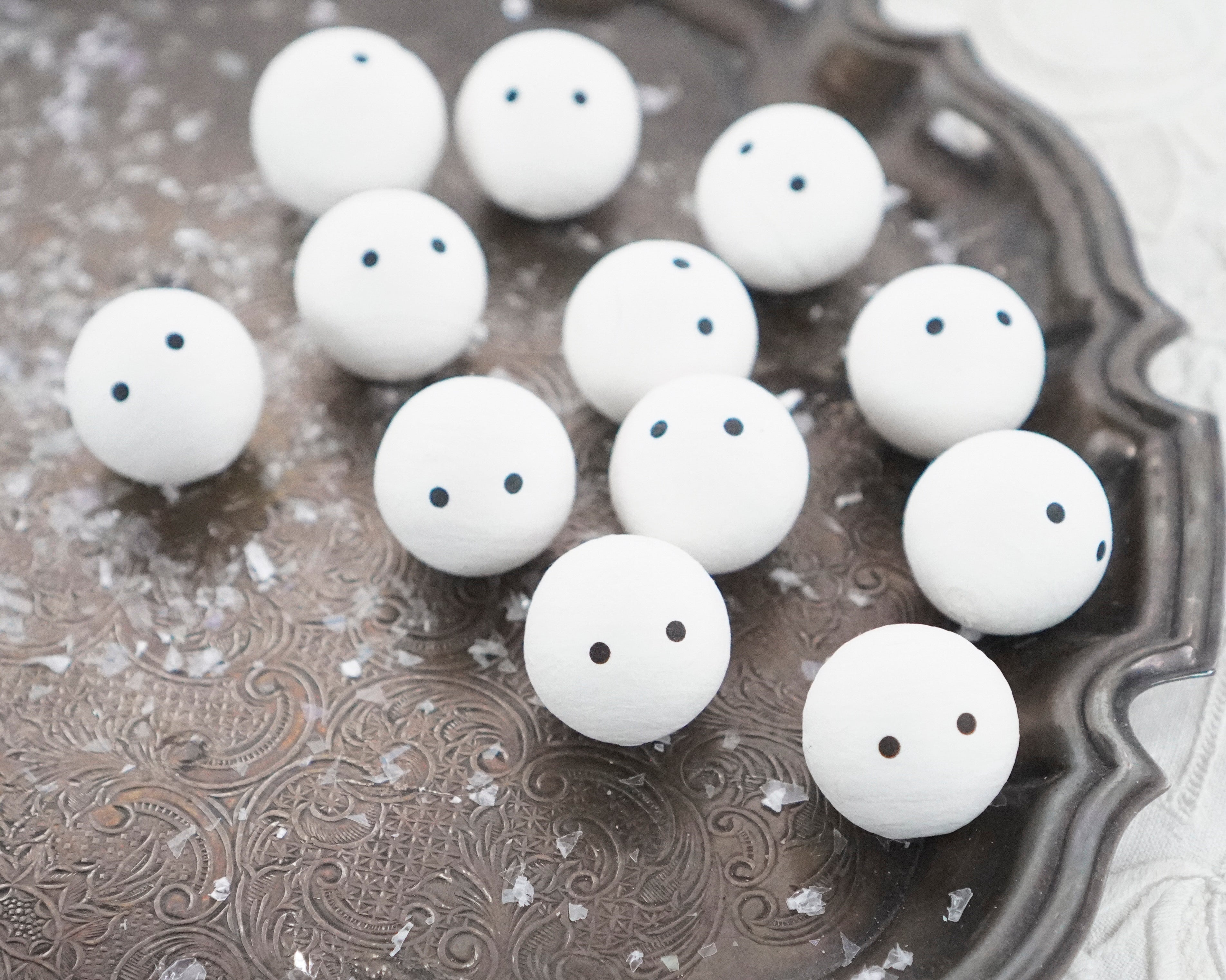 Simple Snowman Heads - 24mm Spun Cotton Snowmen with Dot Eyes, 12 Pcs.