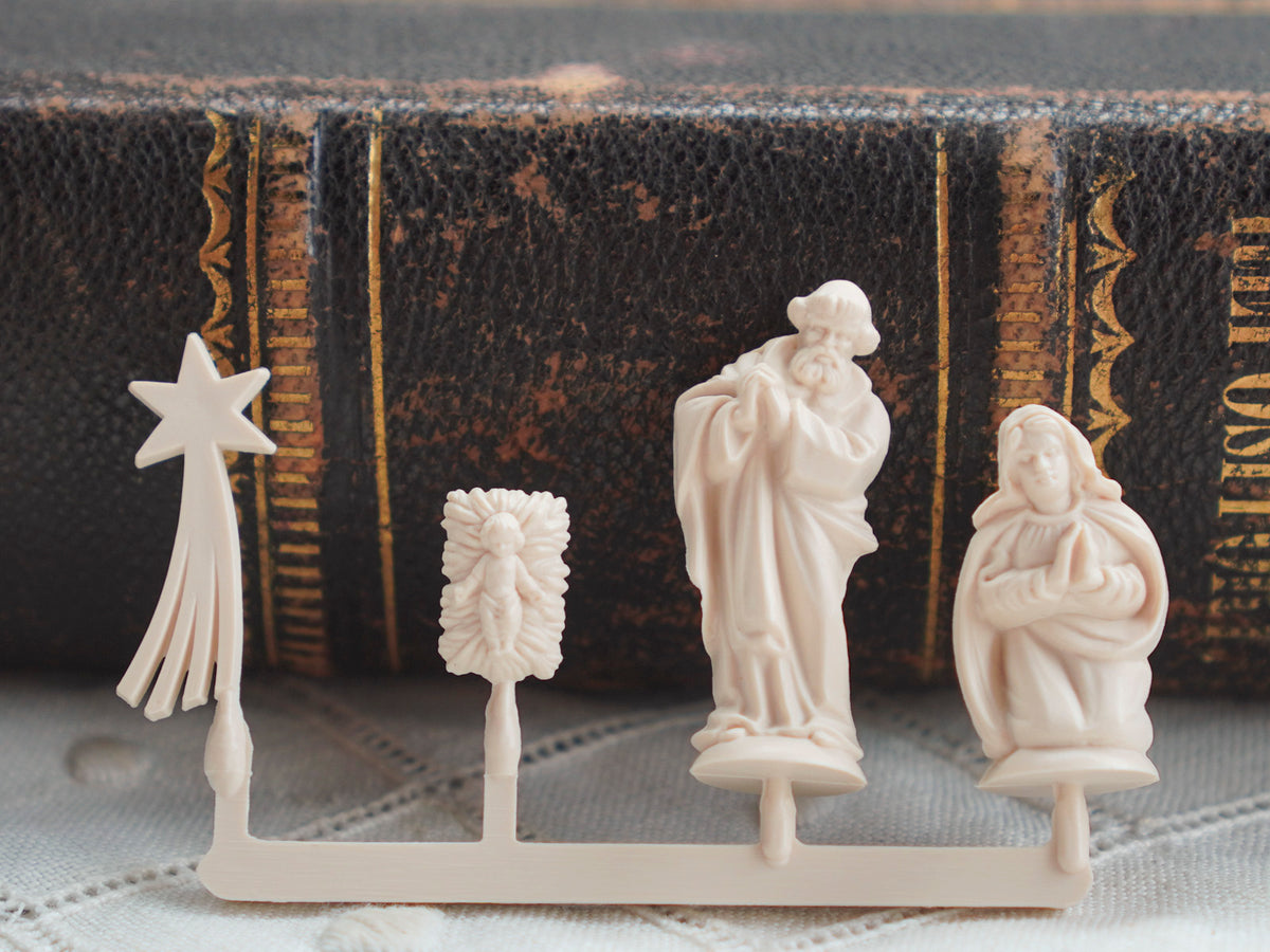 Miniature German Nativity Figures - Tiny Plastic Craft Figurines, Size B, 3 Sets