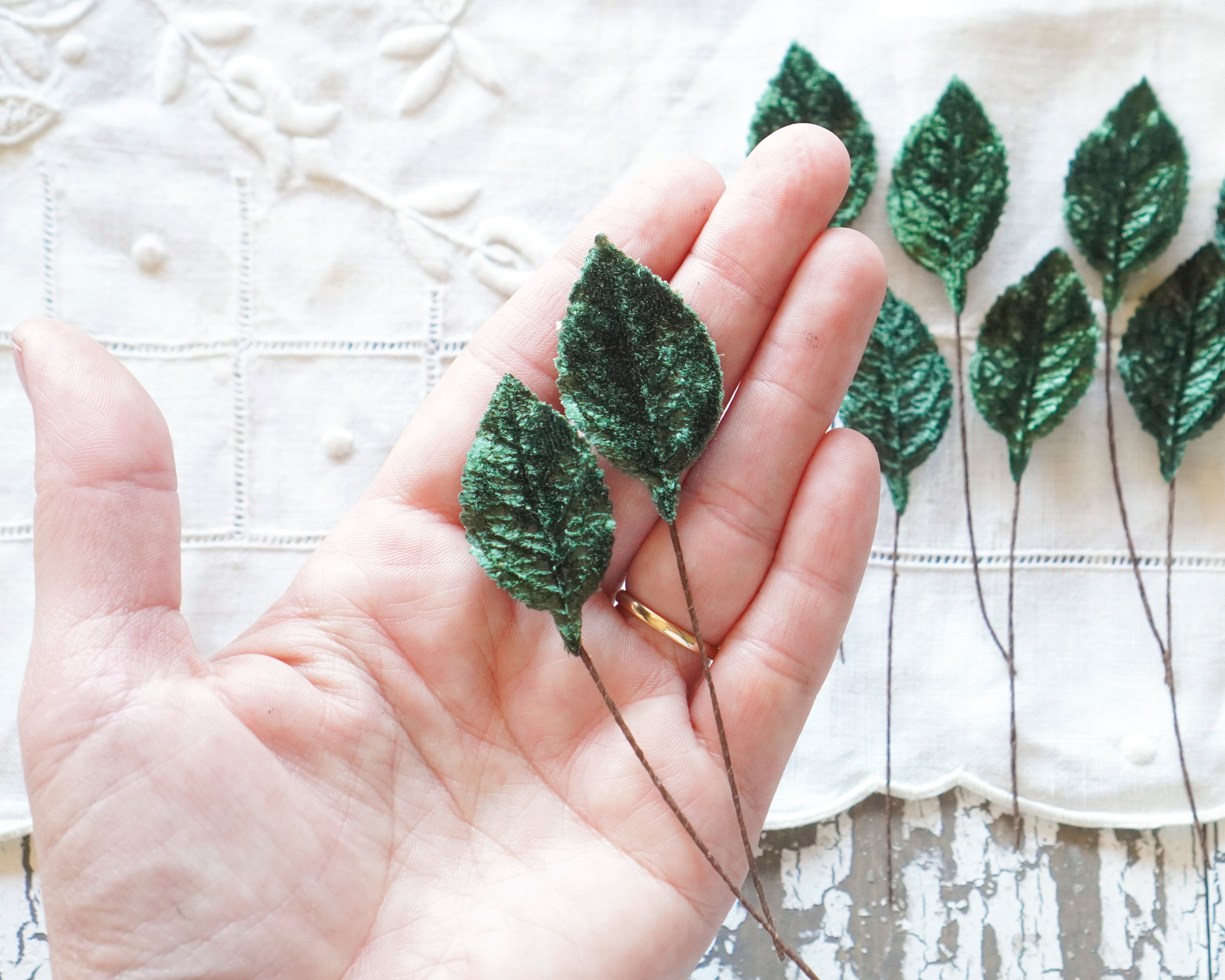 Dark Forest Green Velvet Leaves, Small, 10 Pcs.