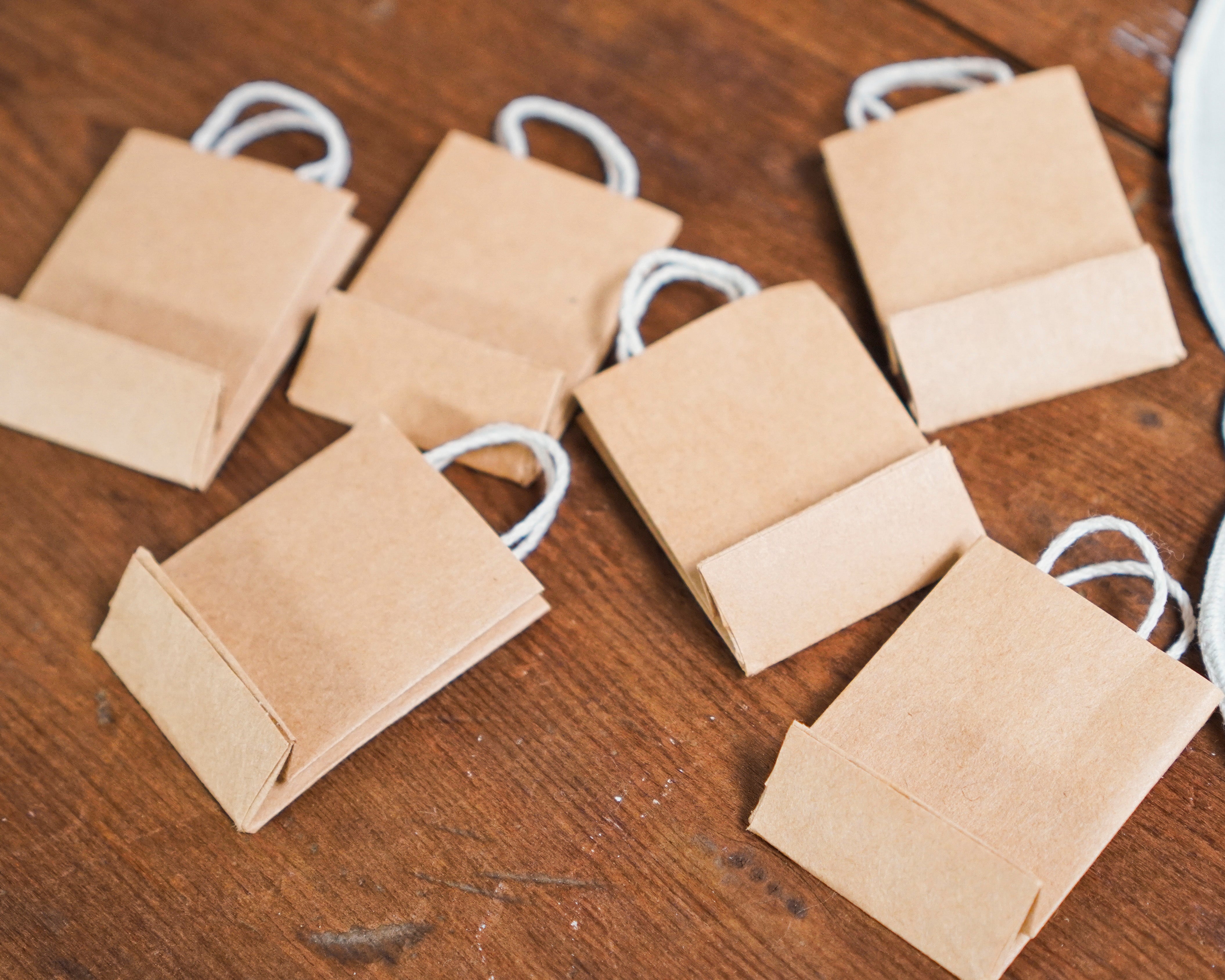 Miniature Shopping Bags - Tiny Dollhouse 1:12 Scale Tan Kraft Paper Gift Bags, 6 Pcs.
