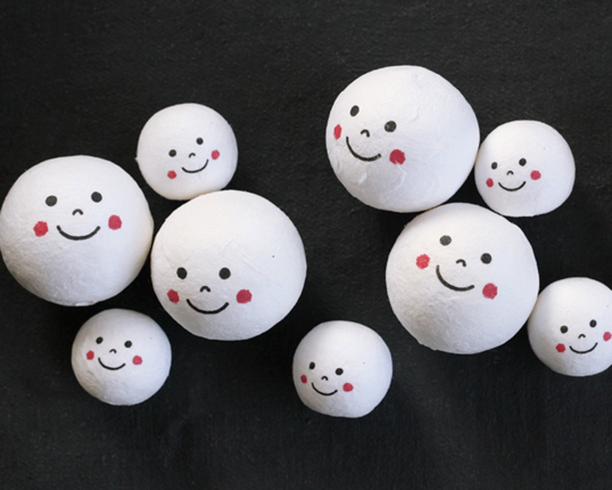 Spun Cotton Heads: SMILEY FACE - Vintage-Style Cotton Doll Heads with Happy Faces, 12 Pcs.