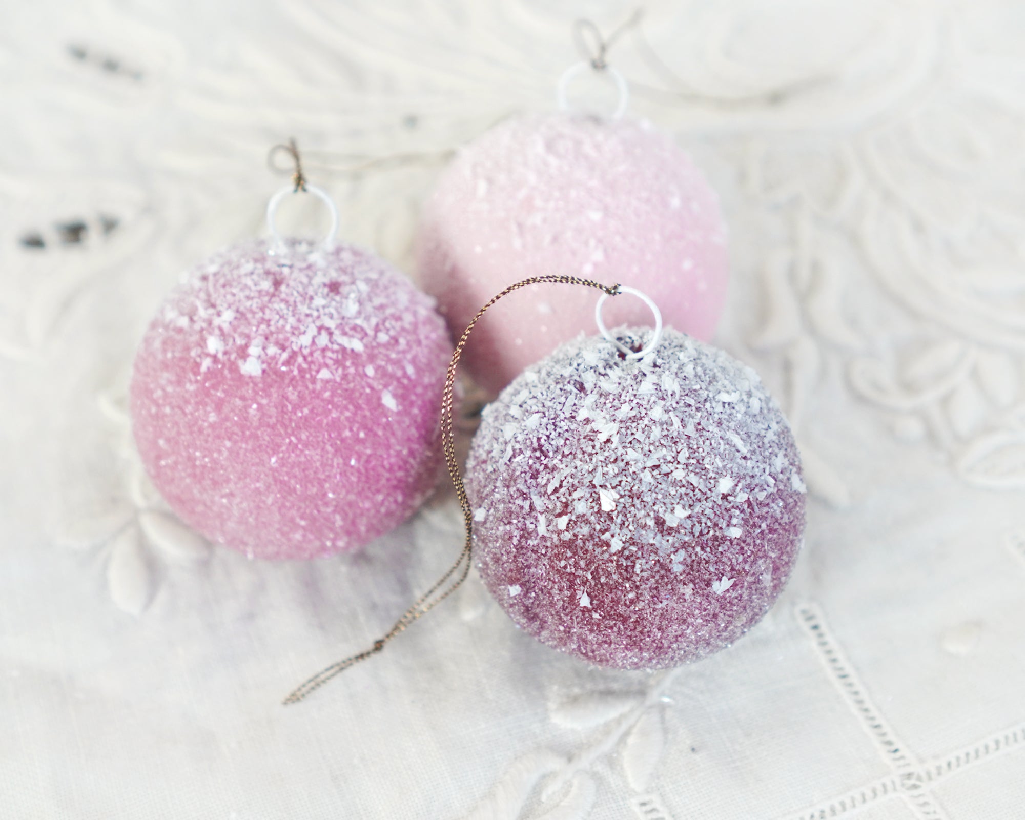 Snow Plum Baubles - Spun Cotton Sugar Plum Christmas Ornament Trio