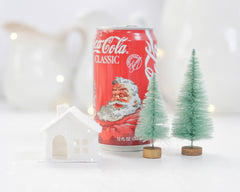 Mini Christmas Village Set - 3 Snowy Putz Houses with 10 Bottle Brush Trees