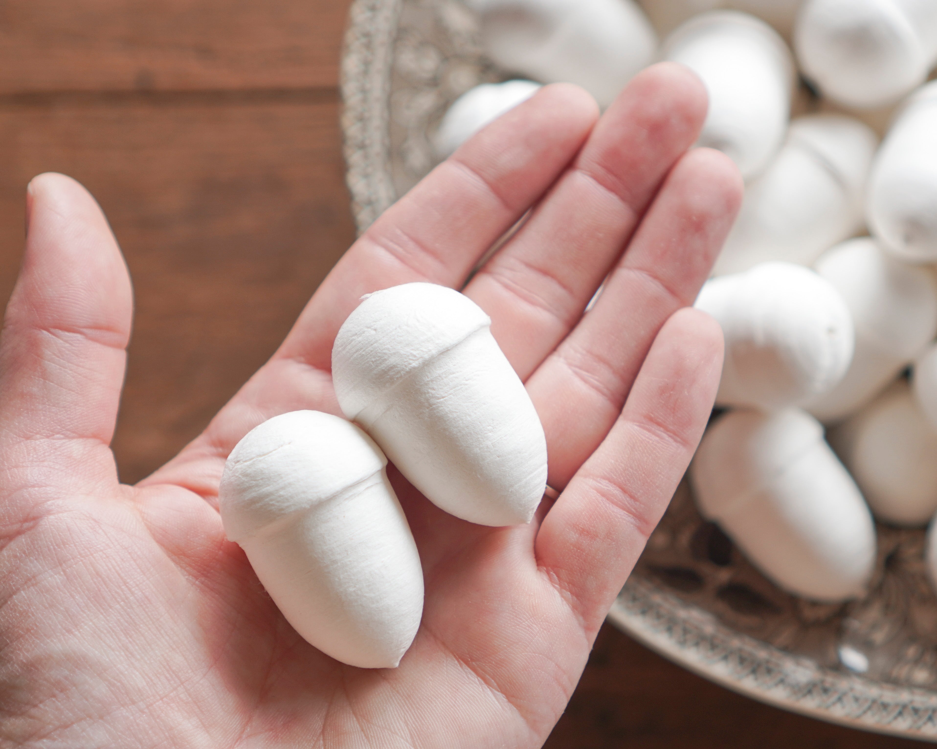Spun Cotton Acorns 43mm Nut Ornament Blanks, 12 Pcs