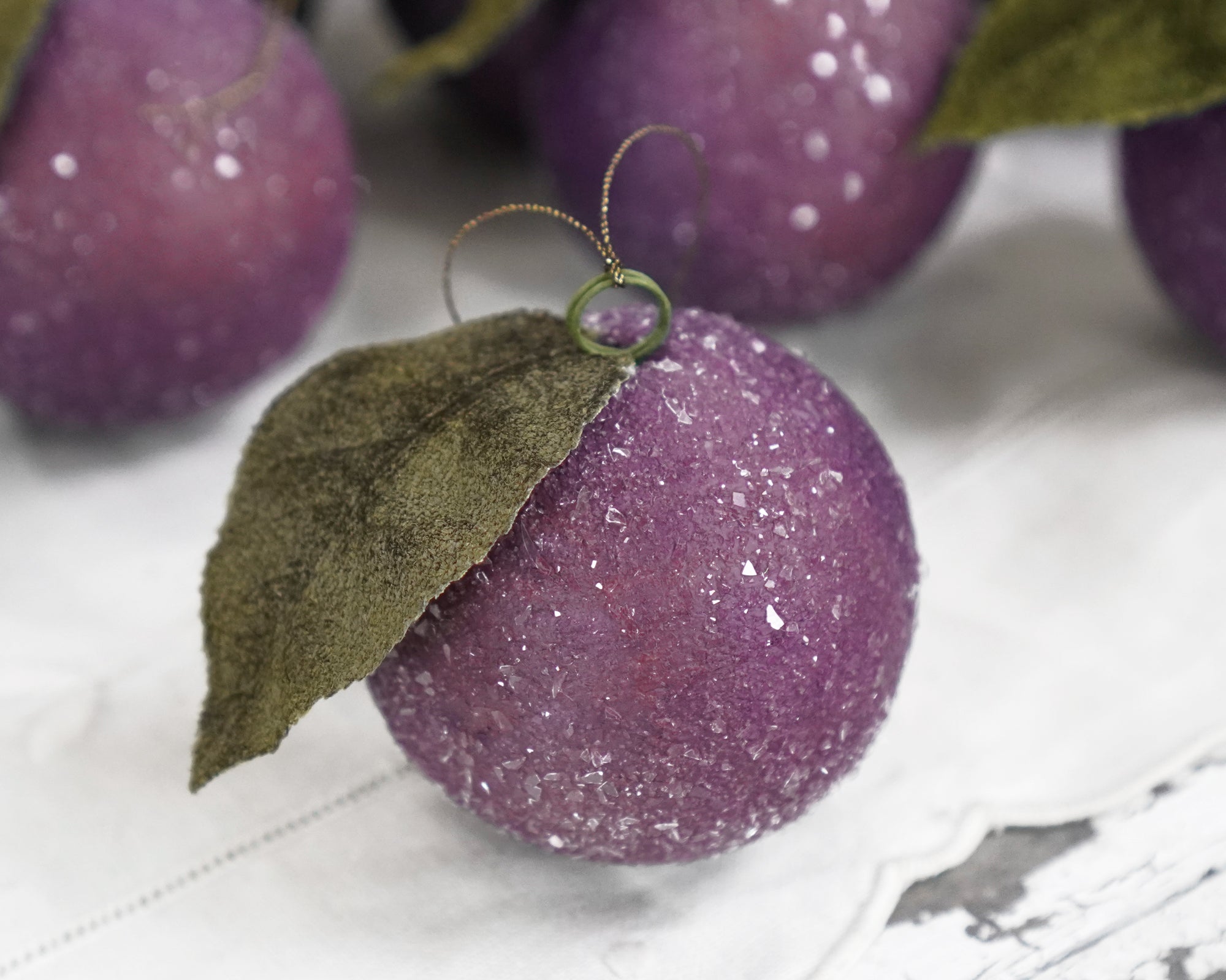 Spun Cotton Sugar Plum Christmas Ornaments - 4 Piece Boxed Set