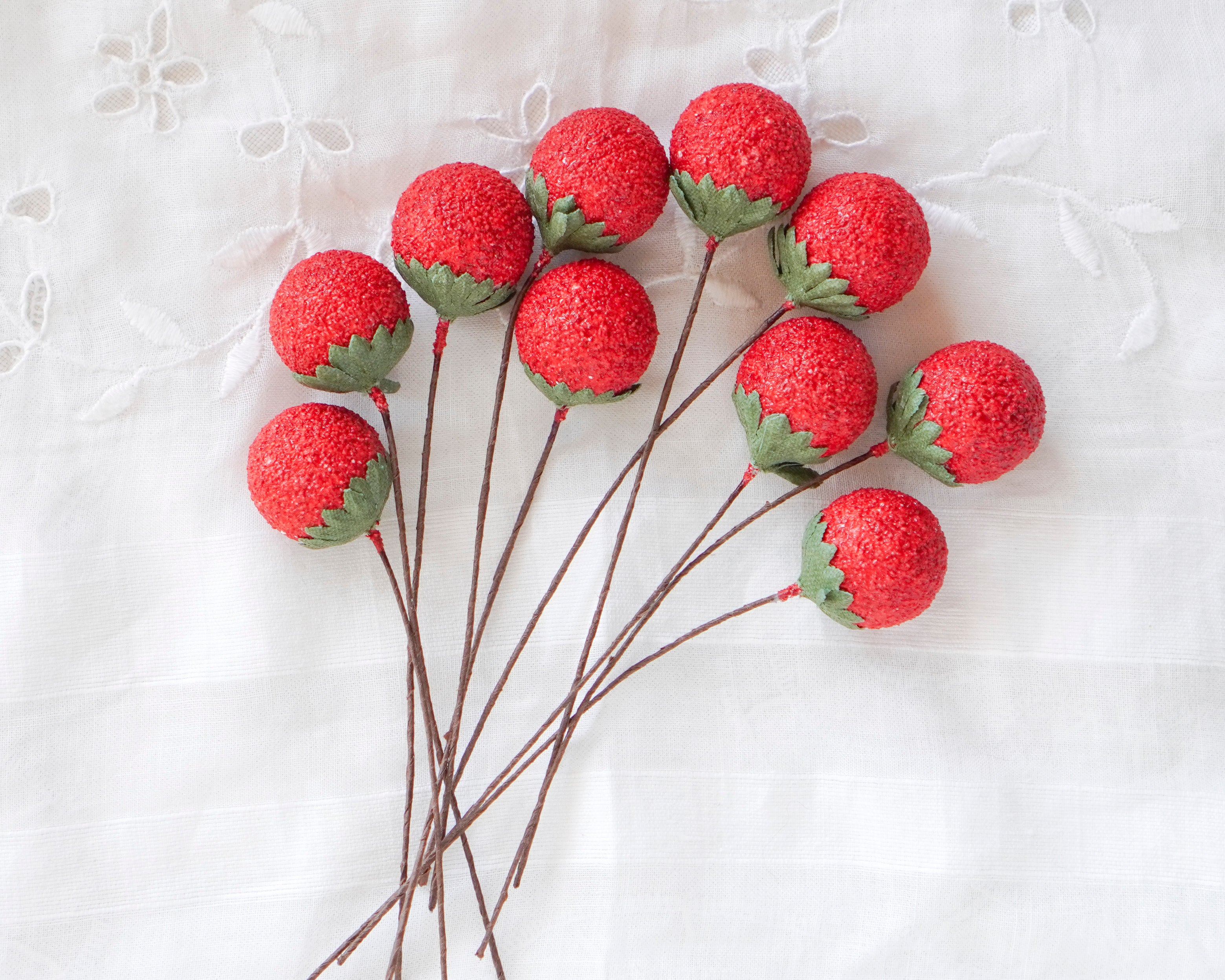 Spun Cotton Berries - Red Wild Strawberry Picks, 10 pcs.