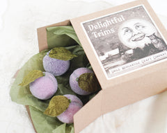 Sugar Plum Christmas Ornaments - Glittered Spun Cotton Decorations, 4 Pc. Boxed Set