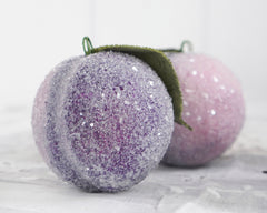 Sugar Plum Christmas Ornaments - Glittered Spun Cotton Decorations, 4 Pc. Boxed Set