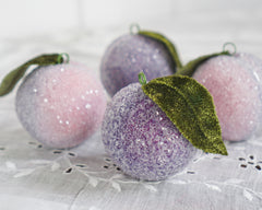 Sugar Plum Christmas Ornaments - Glittered Spun Cotton Decorations, 4 Pc. Boxed Set