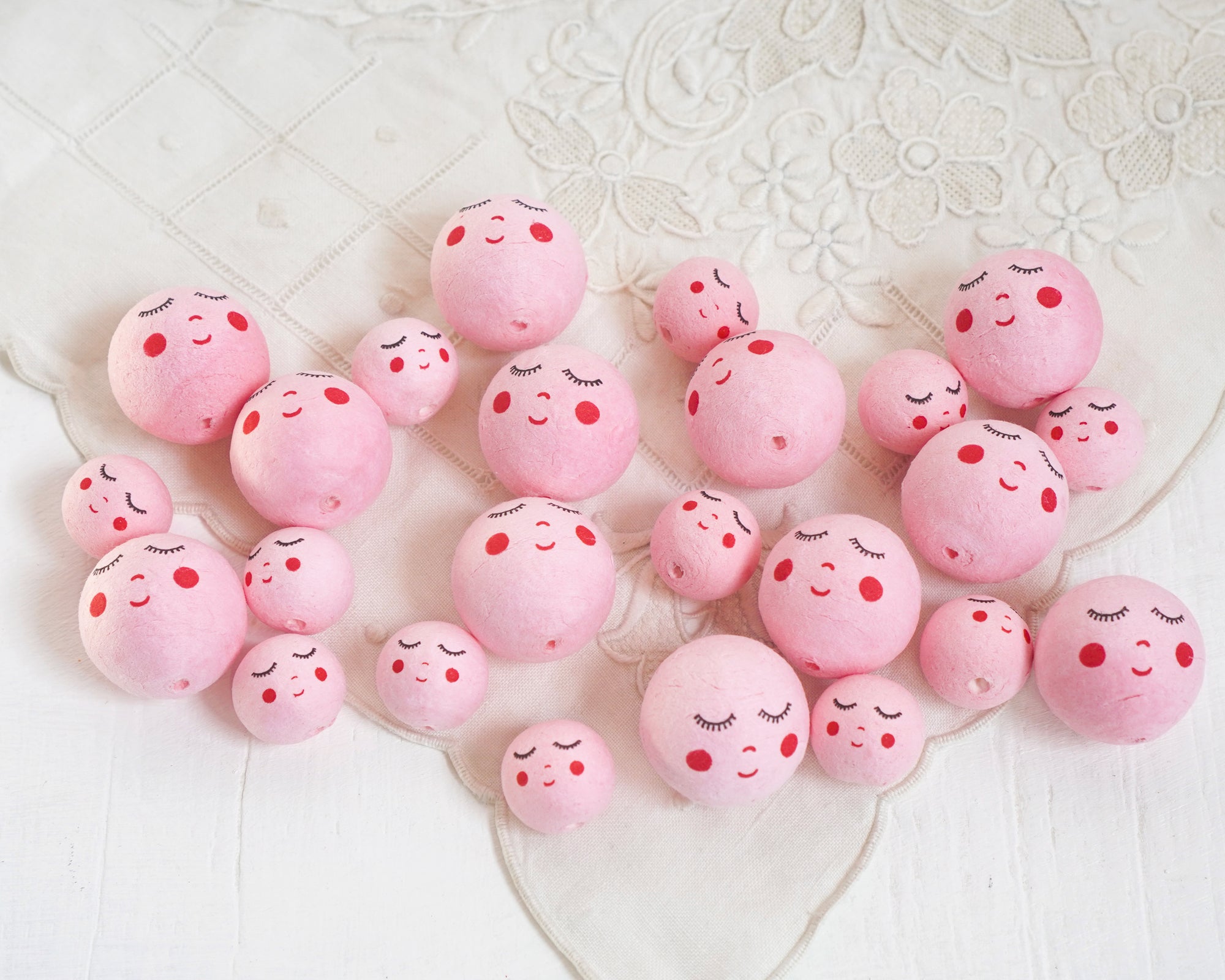 Pink Spun Cotton Heads: SWEET ANGEL - Vintage-Style Cotton Angel Heads with Faces
