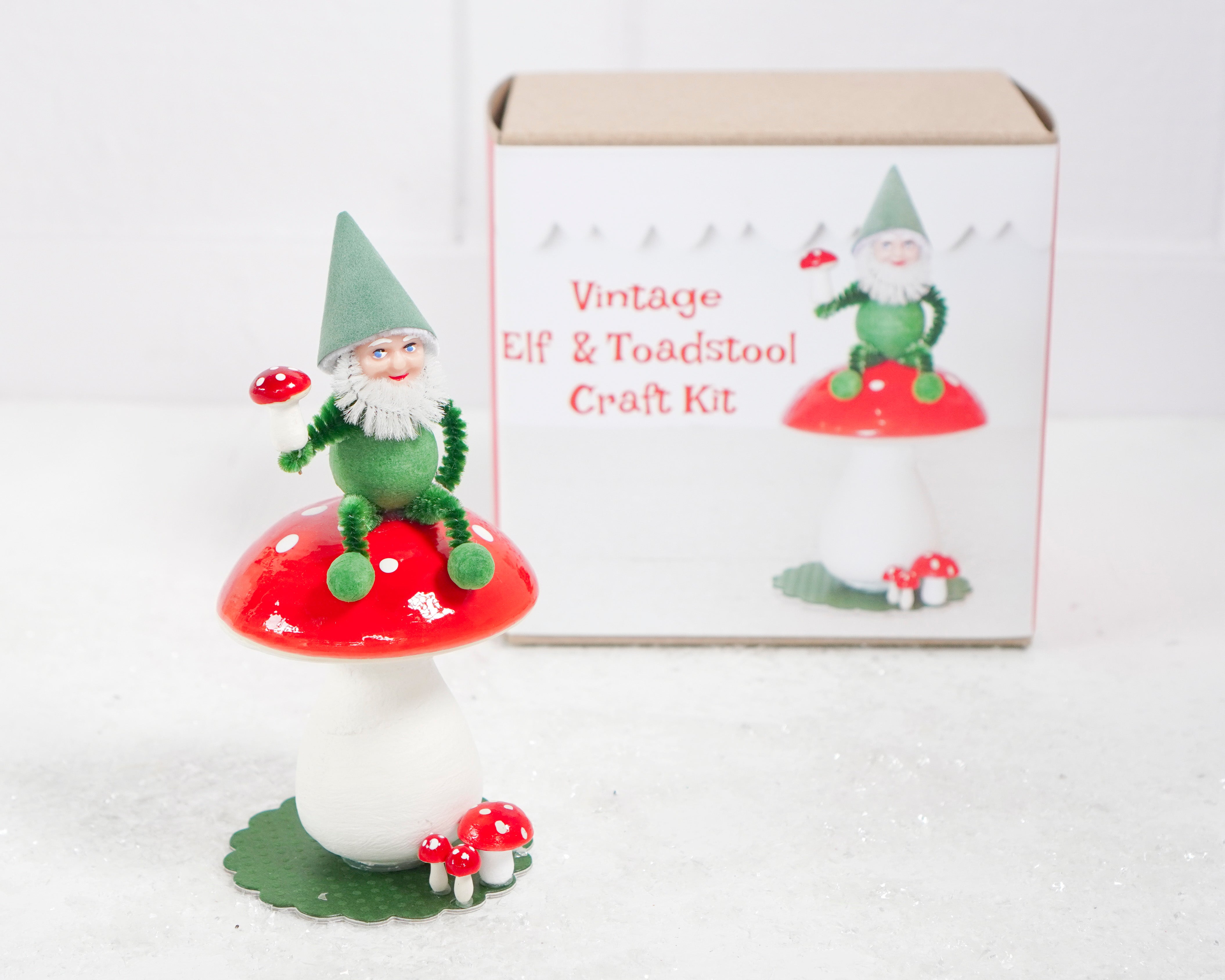 Vintage Elf and Toadstool Craft Kit - DIY Spun Cotton Christmas Decoration
