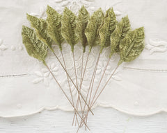 Light Moss Green Velvet Leaves, Medium, 10 Pcs.