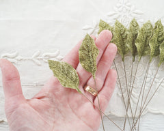 Light Moss Green Velvet Leaves, Medium, 10 Pcs.