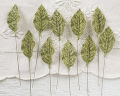 Light Moss Green Velvet Leaves, Medium, 10 Pcs.